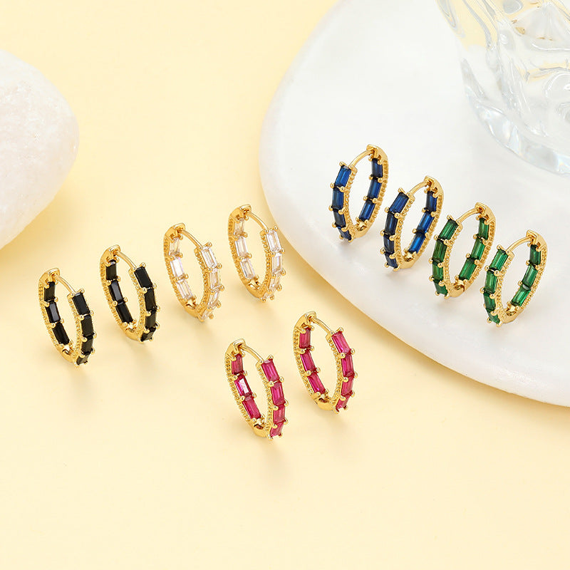4 boucles d'oreilles rondes créoles rectangulaires ornées de strass 14K GF