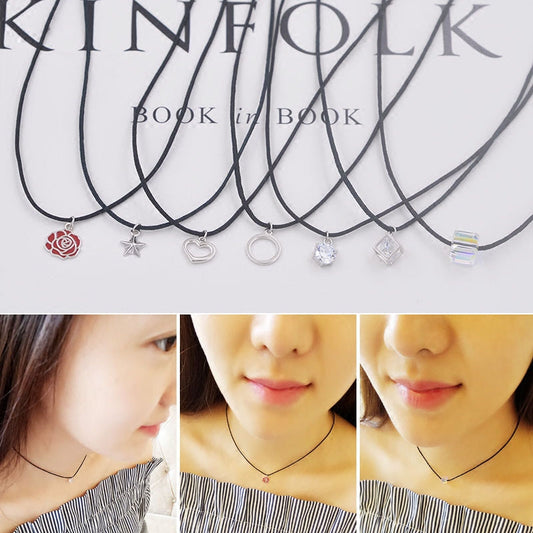 Collier pendentif à breloque en argent sterling, orné de strass, petit cube rond, cœur, étoile, cercle, rose, S925