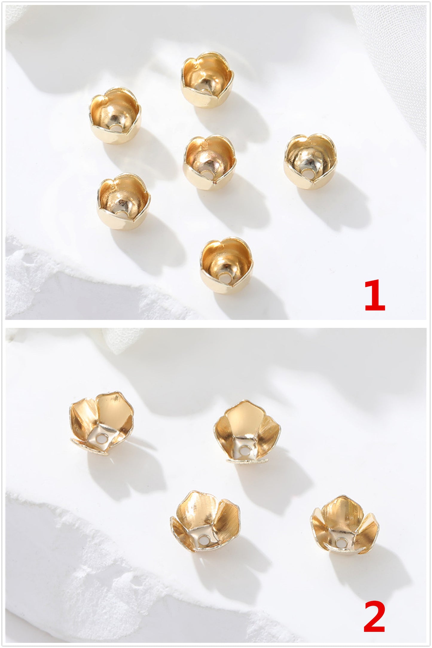 10 capuchons de perles florales, tasse 14K GF, entretoise de perles de charme