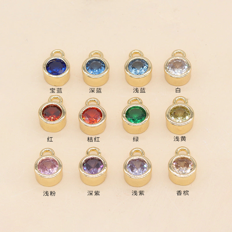 2 runde Geburtsstein-Charm-Anhänger mit Strassverzierung aus 14-karätigem GF