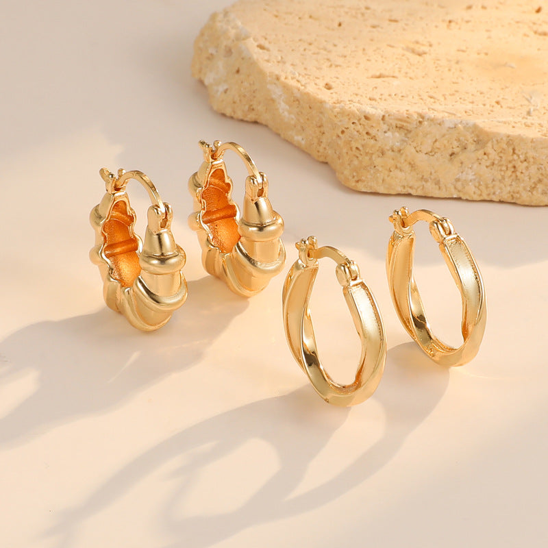 4 boucles d'oreilles créoles rondes torsadées épaisses 14K GF