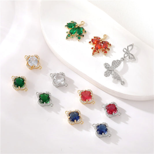 2 connecteurs de charme floral à double boucle ornés de strass 14K GF