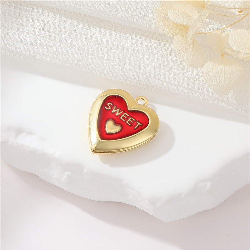 Pendentif à breloque médaillon photo 2 cœurs émail époxy 14K GF