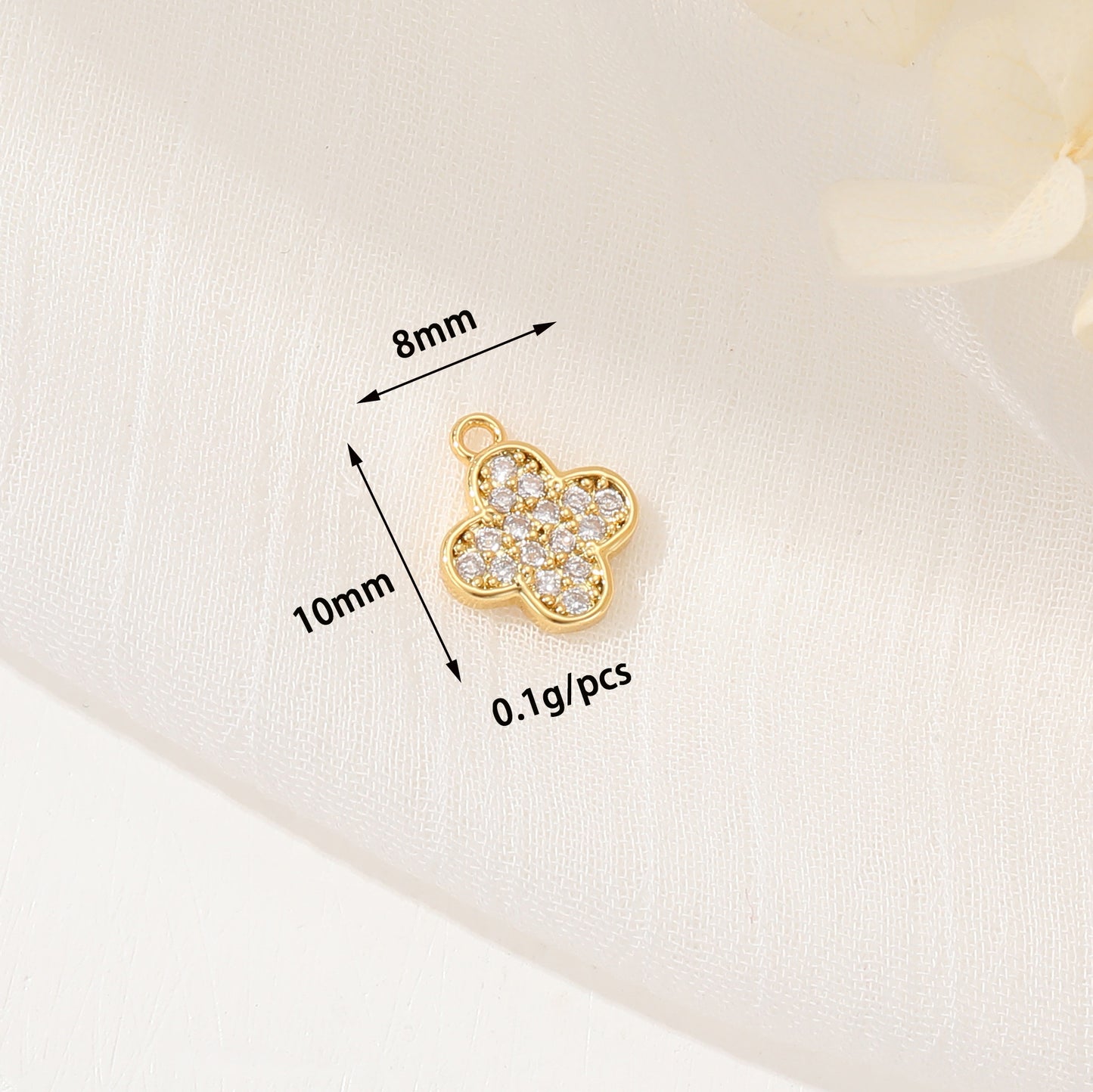 2 Blumen-Charm-Anhänger mit orangefarbener Baumrose, Strassverzierung, 14-karätiges GF