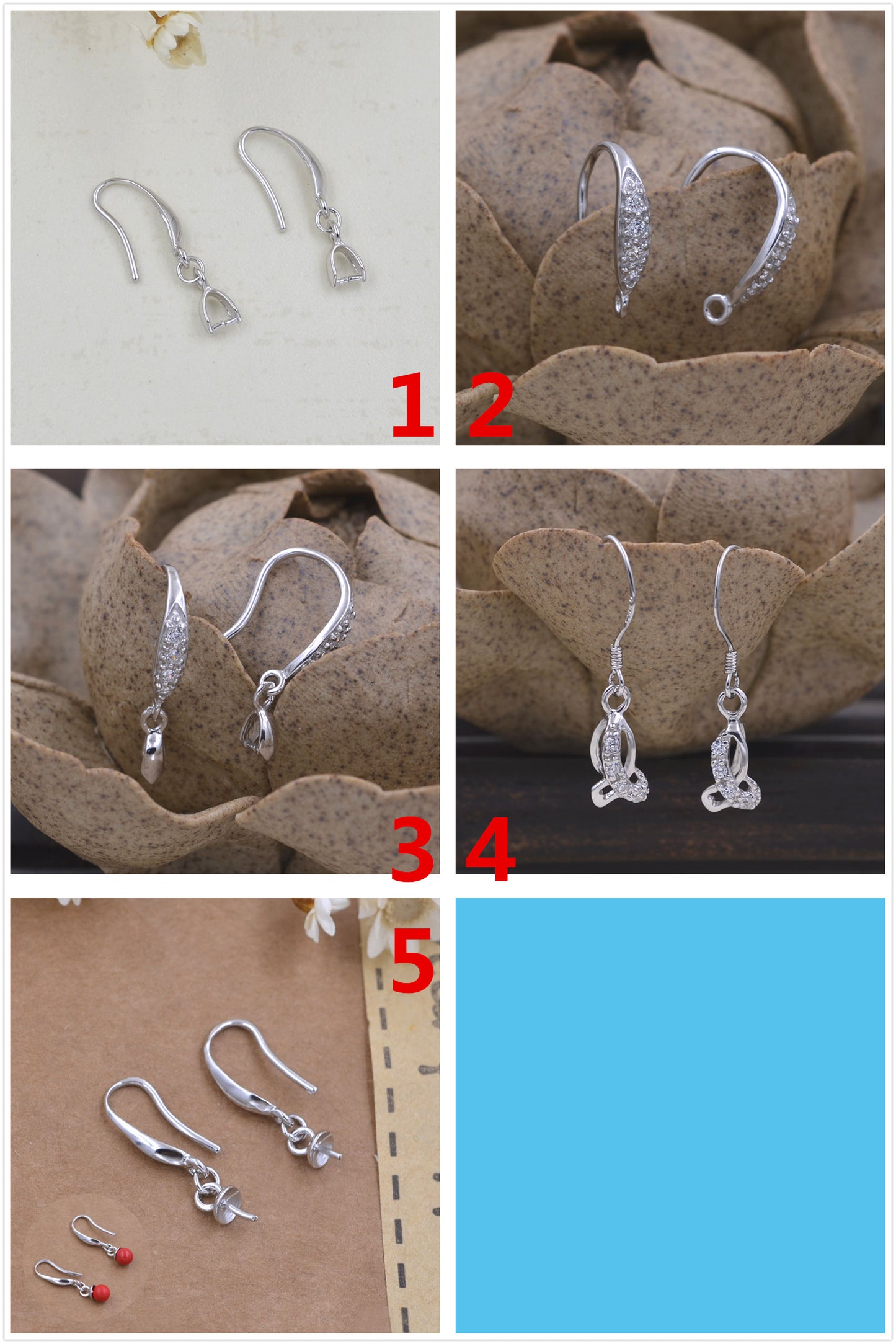 Boucles d'oreilles à crochet ornées de strass en argent Sterling, avec pince à glace, bélière S925