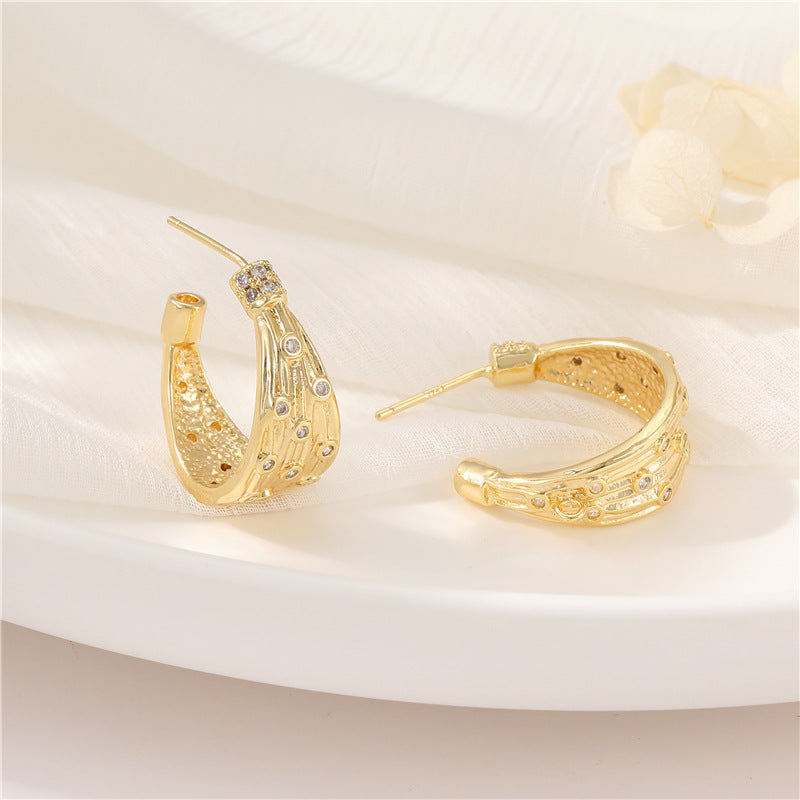 4 boucles d'oreilles à tige épaisses en demi-cercle ornées de strass 14K GF Earing