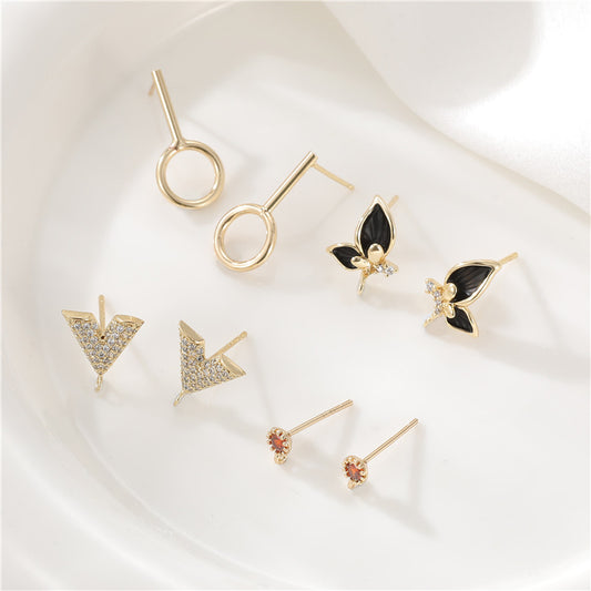 4 boucles d'oreilles papillon avec boucle ornées de strass 14K GF Earing