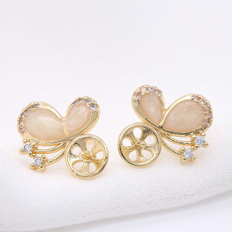 4 boucles d'oreilles papillon ornées de strass 14K GF, boucles d'oreilles à moitié percées, perle vierge