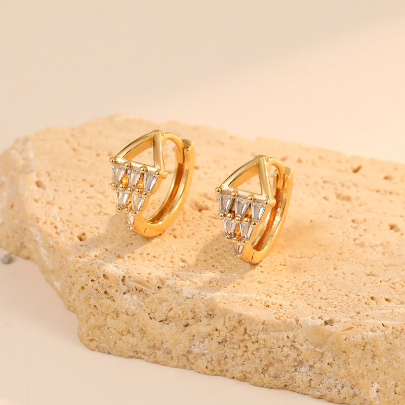 4 boucles d'oreilles triangle créoles trapèze ornées de strass 14K GF