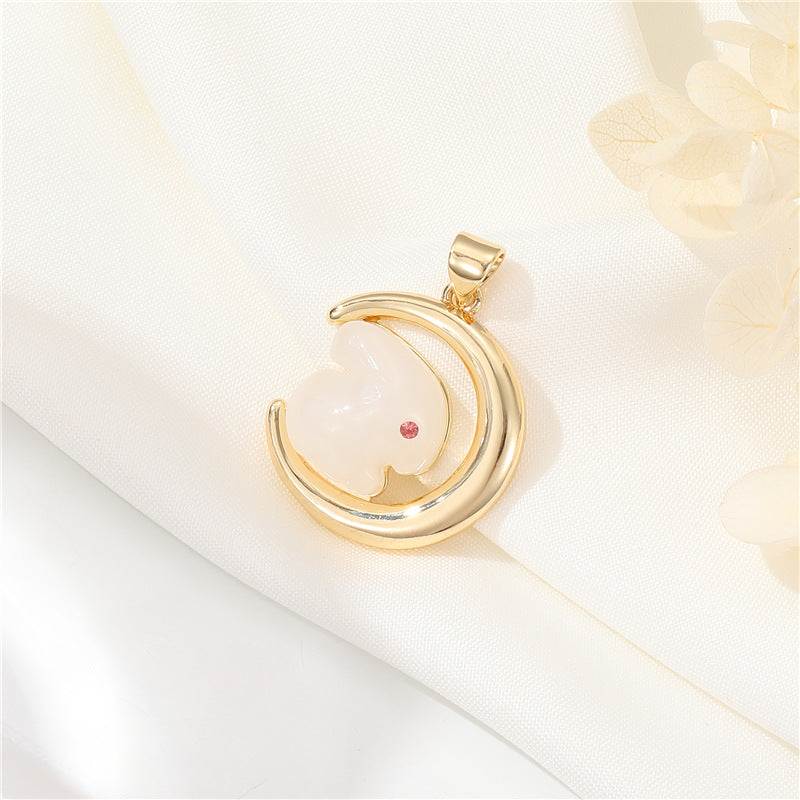 2 Lune Lapin Coquille Étoile de Mer Charme Pendentif Résine Strass Embelli 14K GF