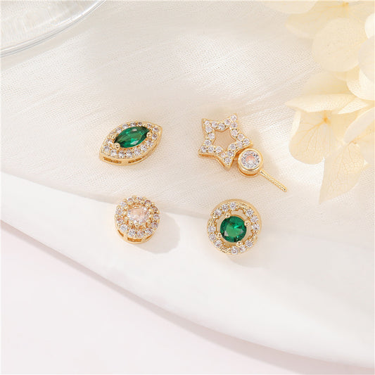 2 flache, olivgrüne Sternperlen mit rundem Perlenanhänger, Strassverzierung, 14K GF-Perlenarbeit, Abstandshalter