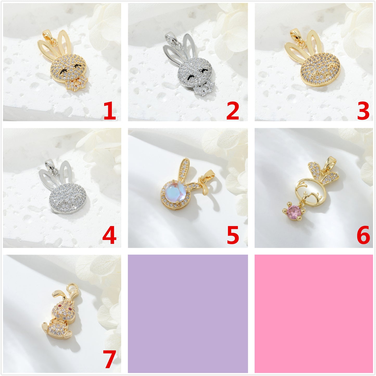 2 pendentifs à breloques lapin ornés de strass 14K GF