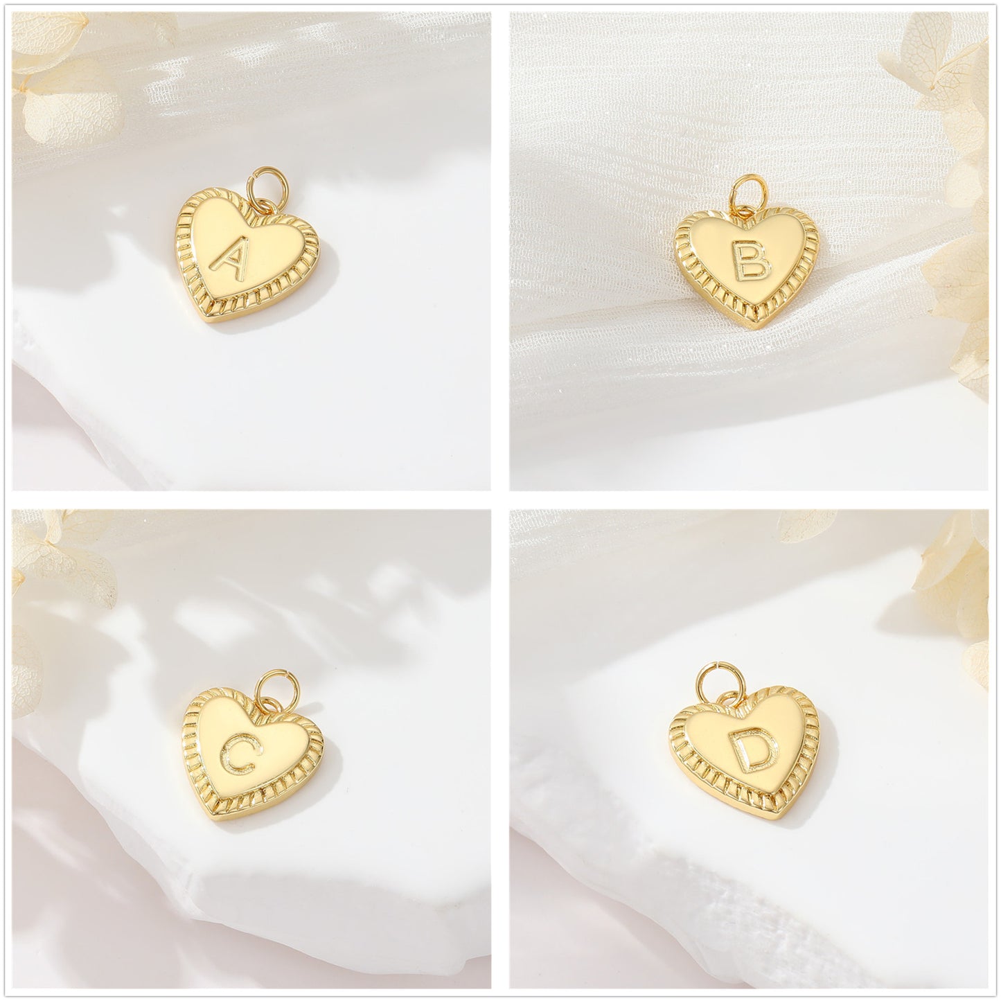 Pendentif à breloque 2 coeurs initiales Alphabet AZ 14K GF