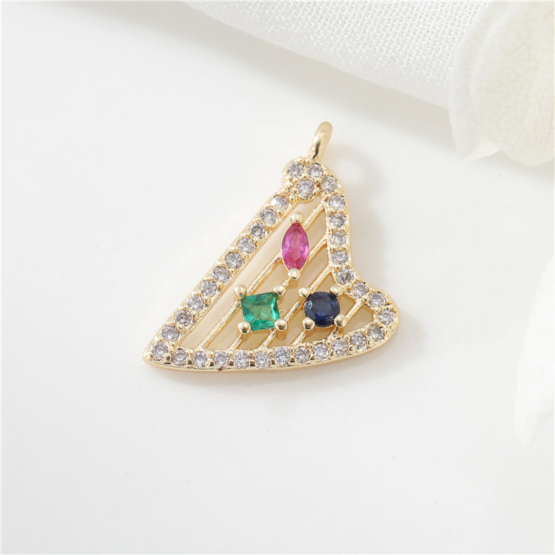 2 Harpe Arbre Moneybag Trompette Aile d’Ange Charme Pendentif Émail Époxy 14K GF Strass Embelli
