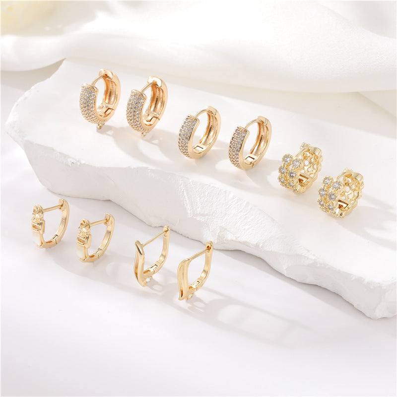 4 boucles d'oreilles créoles rondes ornées de strass 14K GF Earing
