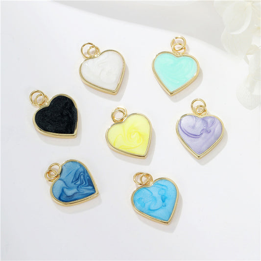 Pendentif à breloque 2 cœurs émail époxy 14K GF