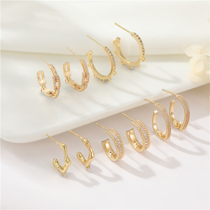 4 boucles d'oreilles à tige en demi-cercle avec perle en boucle et strass vierges ornés de strass 14 carats GF