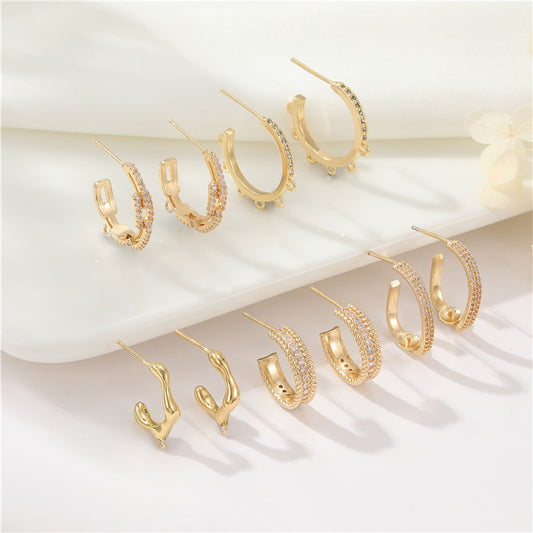4 boucles d'oreilles à tige en demi-cercle avec perle en boucle et strass vierges ornés de strass 14 carats GF