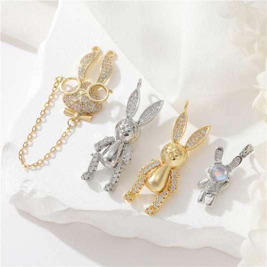 2 pendentifs à breloques lapin ornés de strass 14K GF