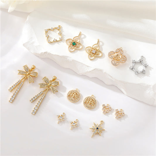 2 pendentifs à breloque florale creuse ornés de strass 14K GF