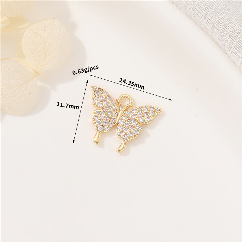 2 pendentifs à breloque papillon ornés de strass 14K GF