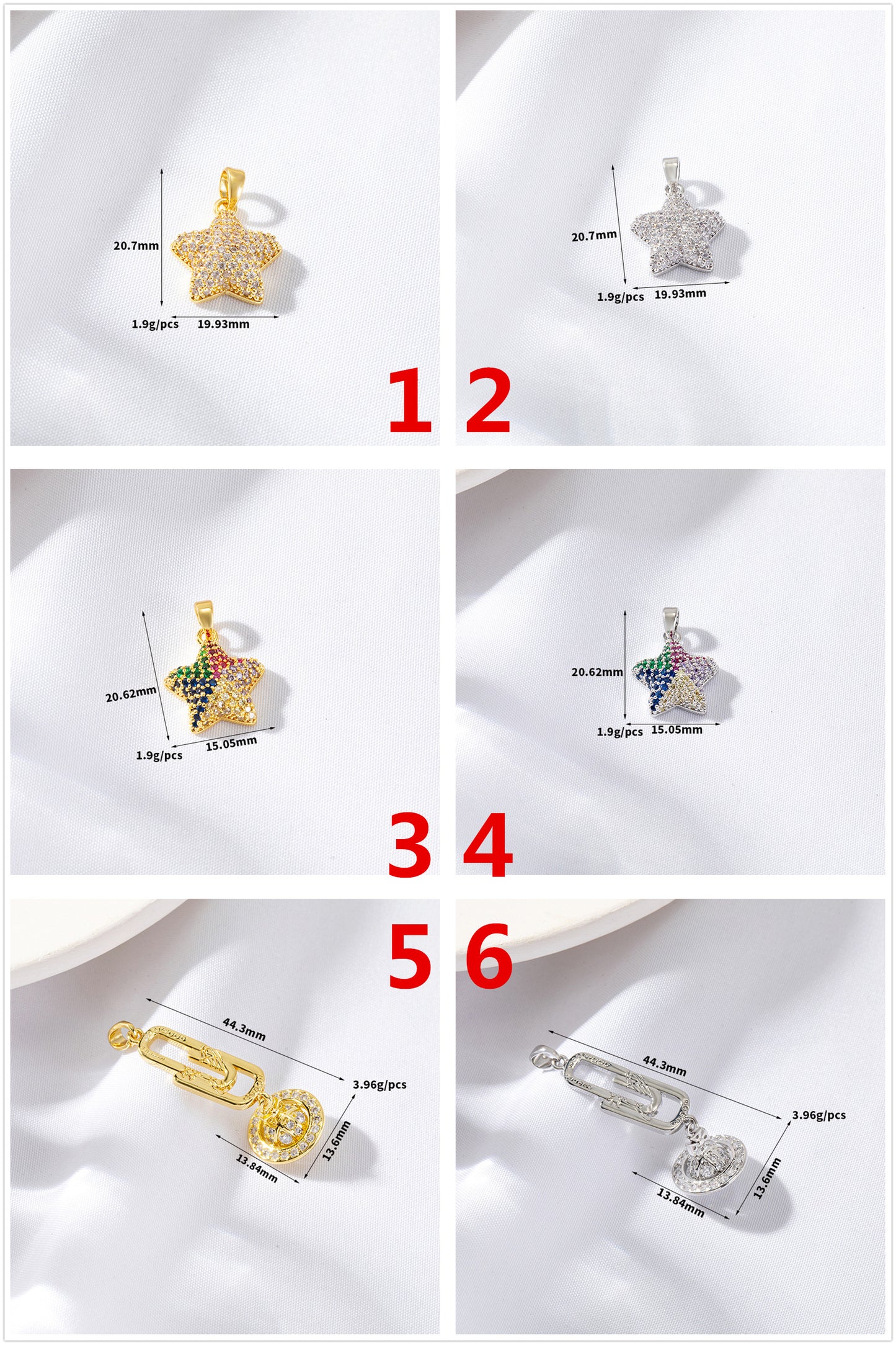Pendentif à breloque 2 étoiles orné de strass 14K GF