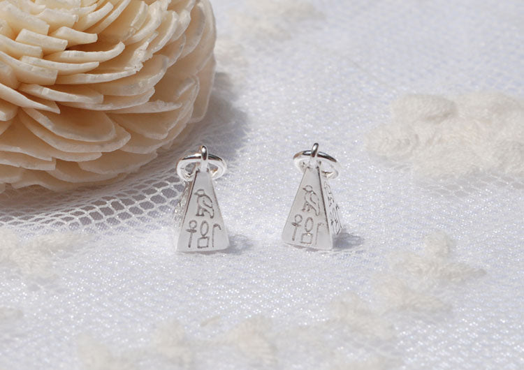 Sterling Silver Tiny Hieroglyphics Pyramid Charm Pendant S925 Finding