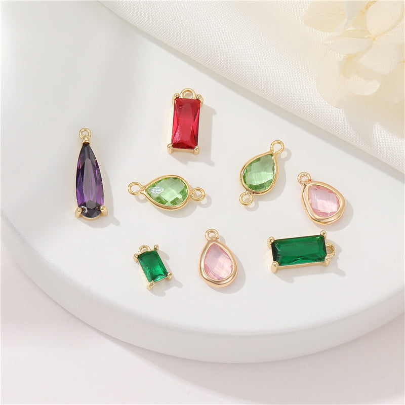 2 Waterdrp Rectangle Charm Pendant Rhinestone Embellished 14K GF