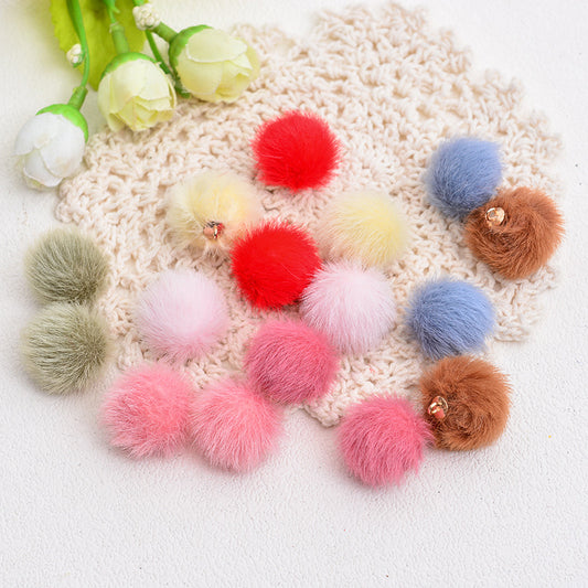 100 Fluffy Mink Fur Ball Charms Pom Pom Earring Drop with Loop Handbag Multicolor for Customize Puff Ball Keychains 15mm