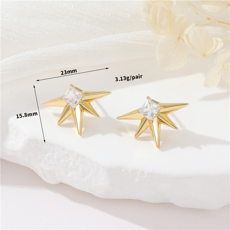 4 Star Eye Stud Earrings Rhinestone Embellished 14K GF Earing