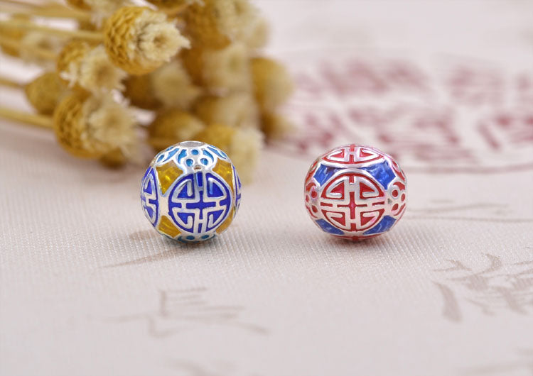 Argent sterling émail époxy rond XI 囍 perle entretoise S925 trouver