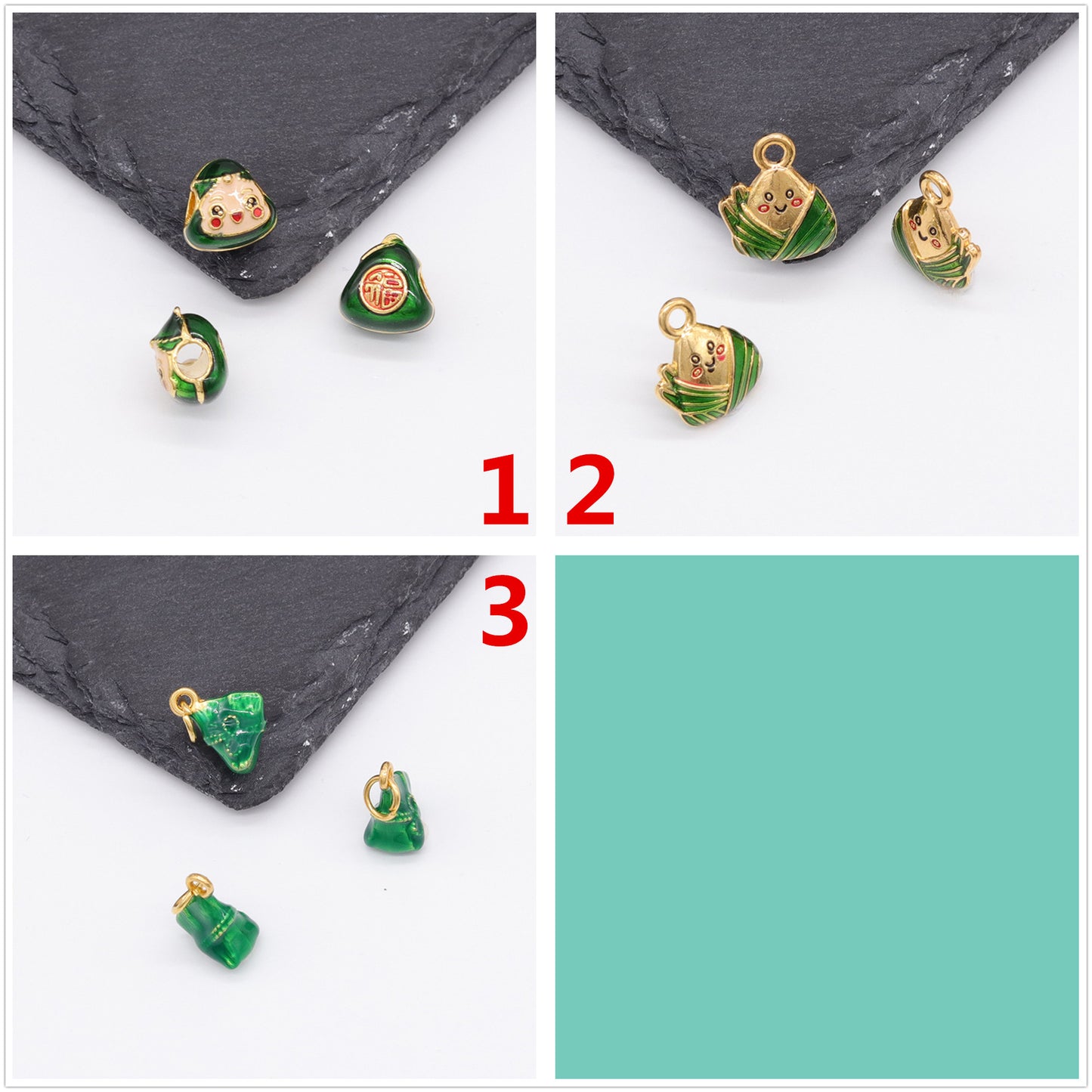 2 Zong Zi Charm Pendentif Émail Époxy 14K GF