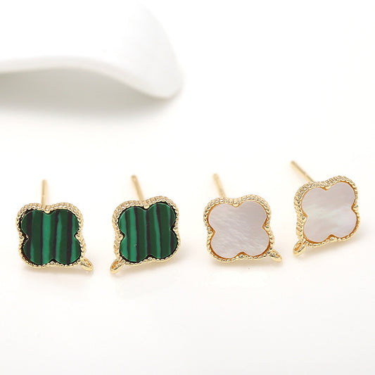 Boucles d'oreilles à tige florales à 4 croix avec boucle d'oreille ornée de coquille 14 carats GF
