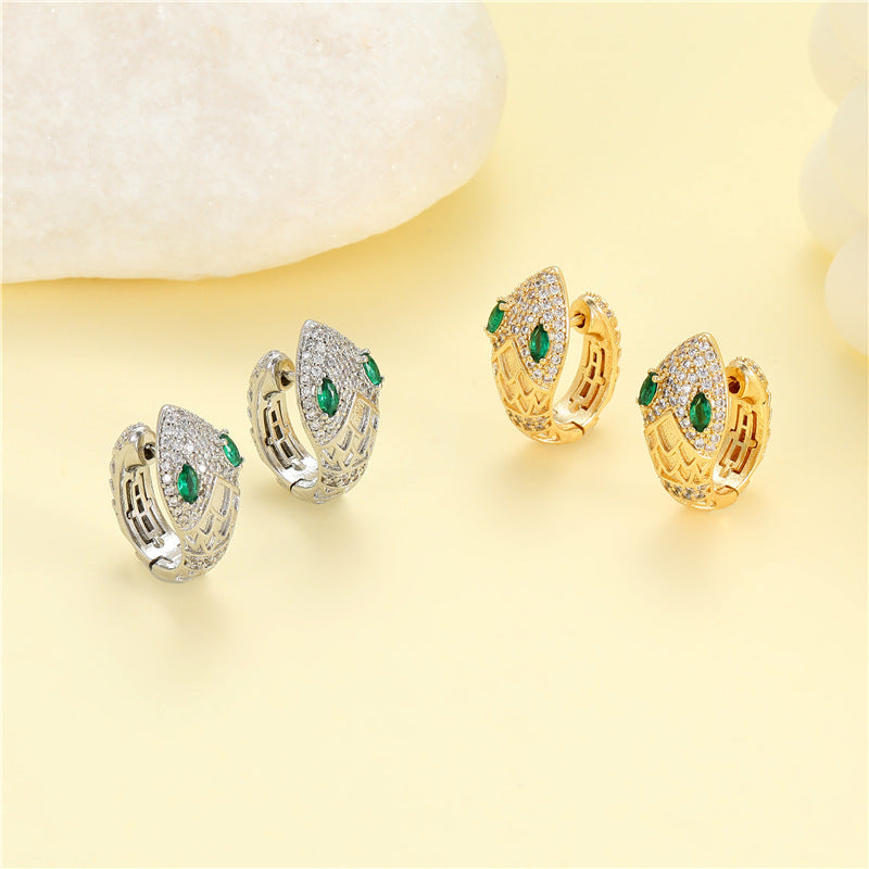 4 boucles d'oreilles créoles serpent ornées de strass 14K GF Earing