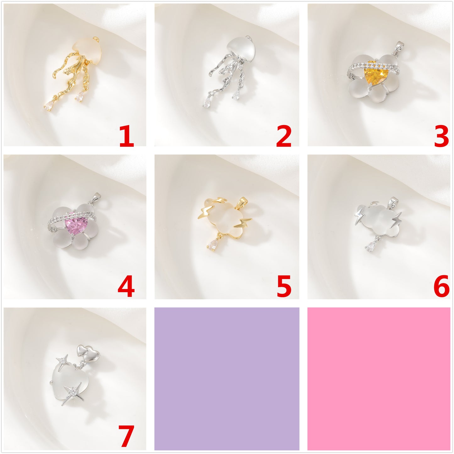 2 Méduses Floral Nuage Coeur Charme Pendentif Strass Incrusté 14K GF