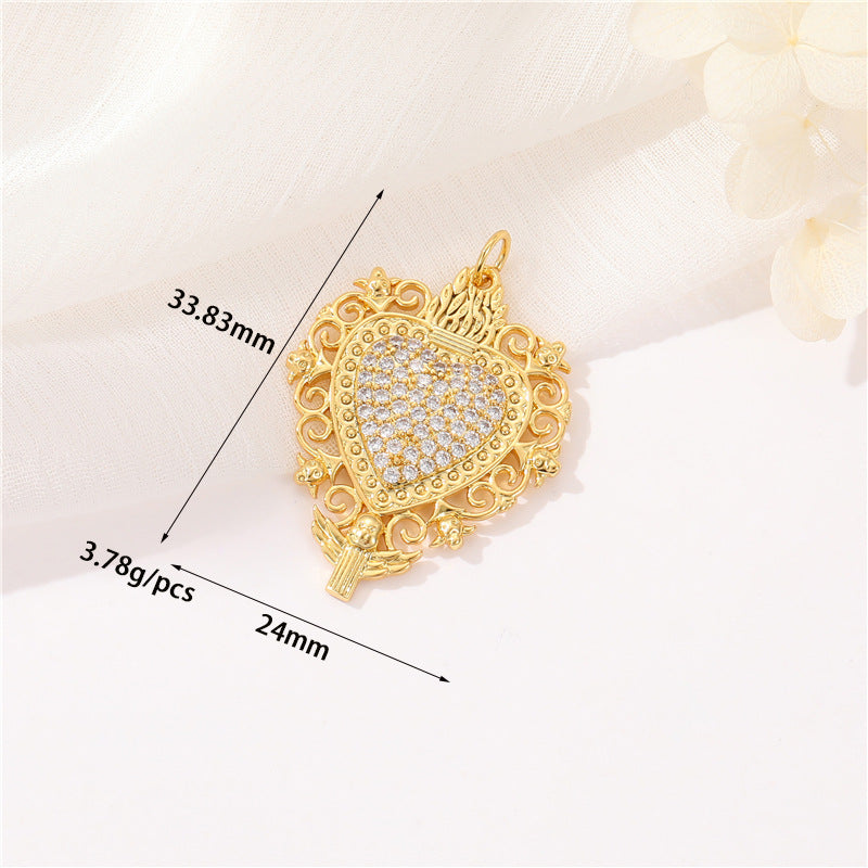 Pendentif à breloque 2 cœurs en émail époxy 14K GF strass embelli