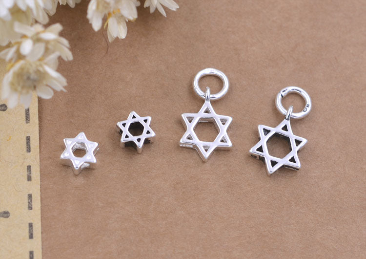 Pendentif à breloque hexagonale minuscule en argent sterling, perle d'espacement à trou traversant, recherche S925