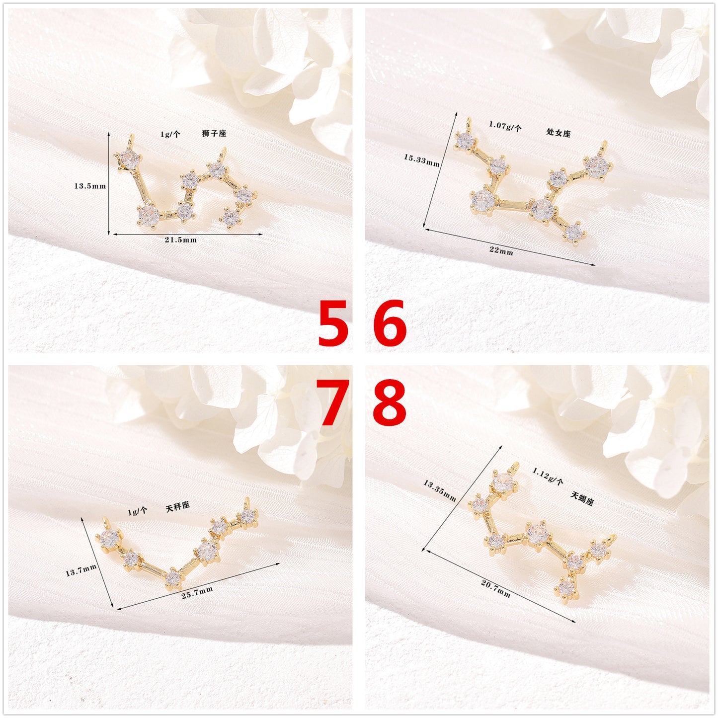 Pendentif à breloque zodiaque 2 étoiles orné de strass 14K GF