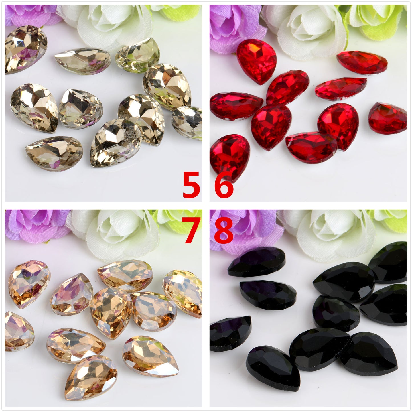 Bulk 100 Faceted Waterdrop Pointed Culet Clear Rhinestone Glass Jewelry Finding 6x8mm 8x13mm 7x10mm 10x14mm 13x18mm 18x25mm 20x30mm
