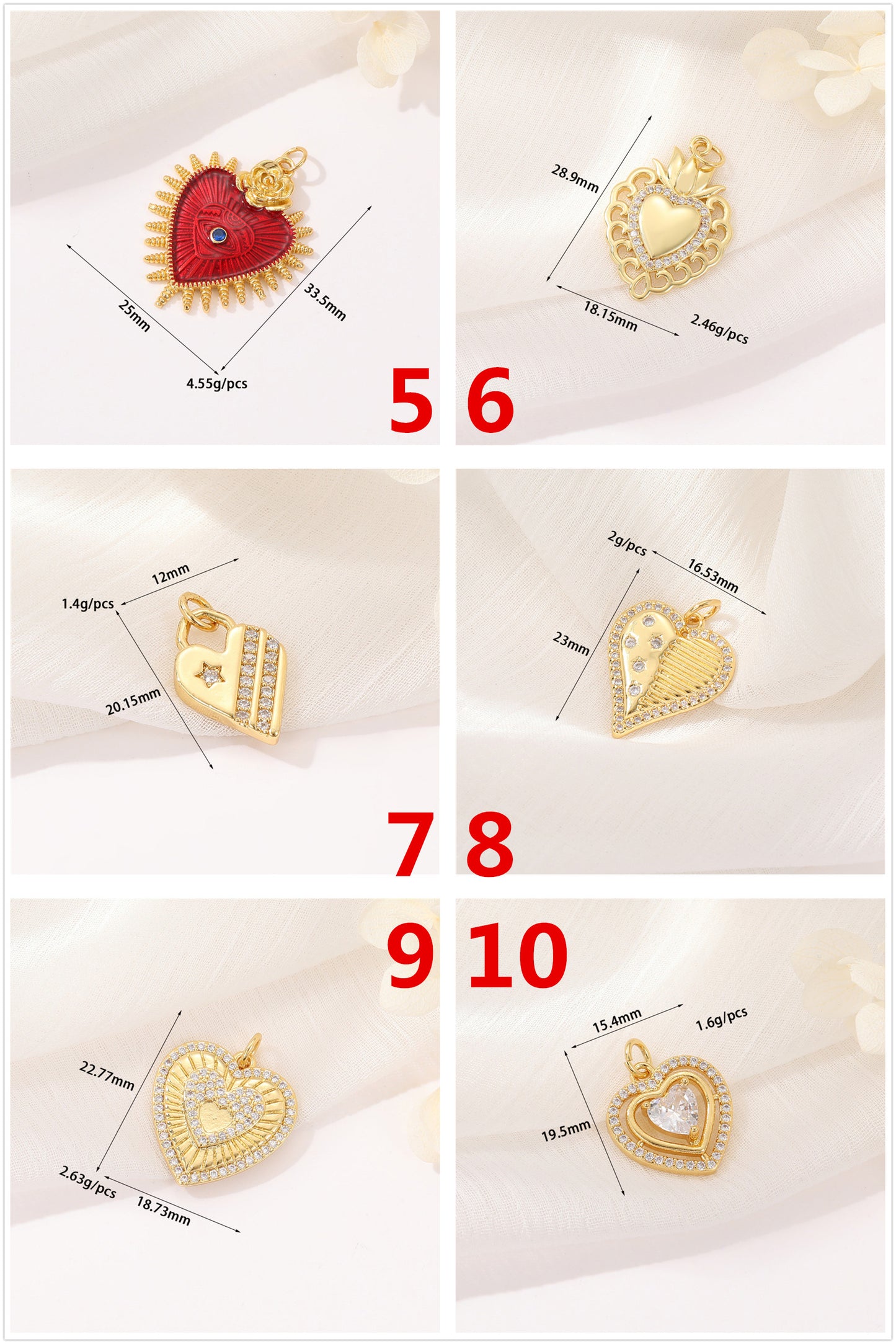 Pendentif à breloque 2 cœurs en émail époxy 14K GF strass embelli