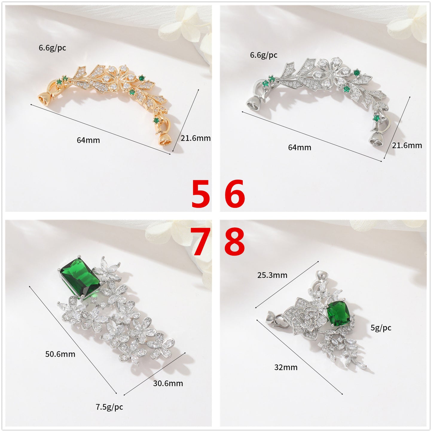 2 Schleife, Schmetterling, Blumen-Karabinerverschluss, Muschel-Strasssteinverzierung, 14-karätige GF-Federschnallenverschlüsse, Verbinder