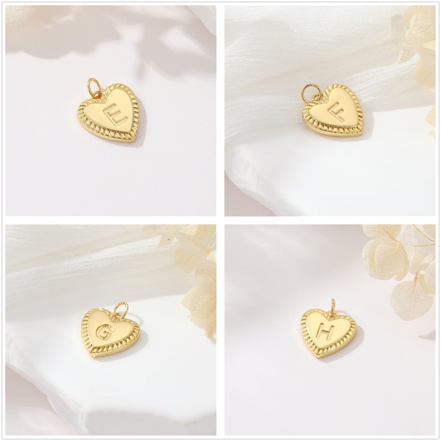 Pendentif à breloque 2 coeurs initiales Alphabet AZ 14K GF