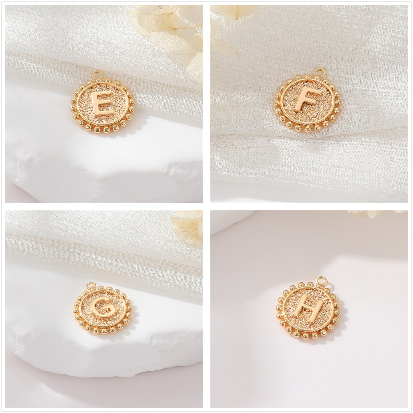 2 perles rondes à bord de pièce de monnaie initiale Alphabet AZ Charm Pendentif 14K GF