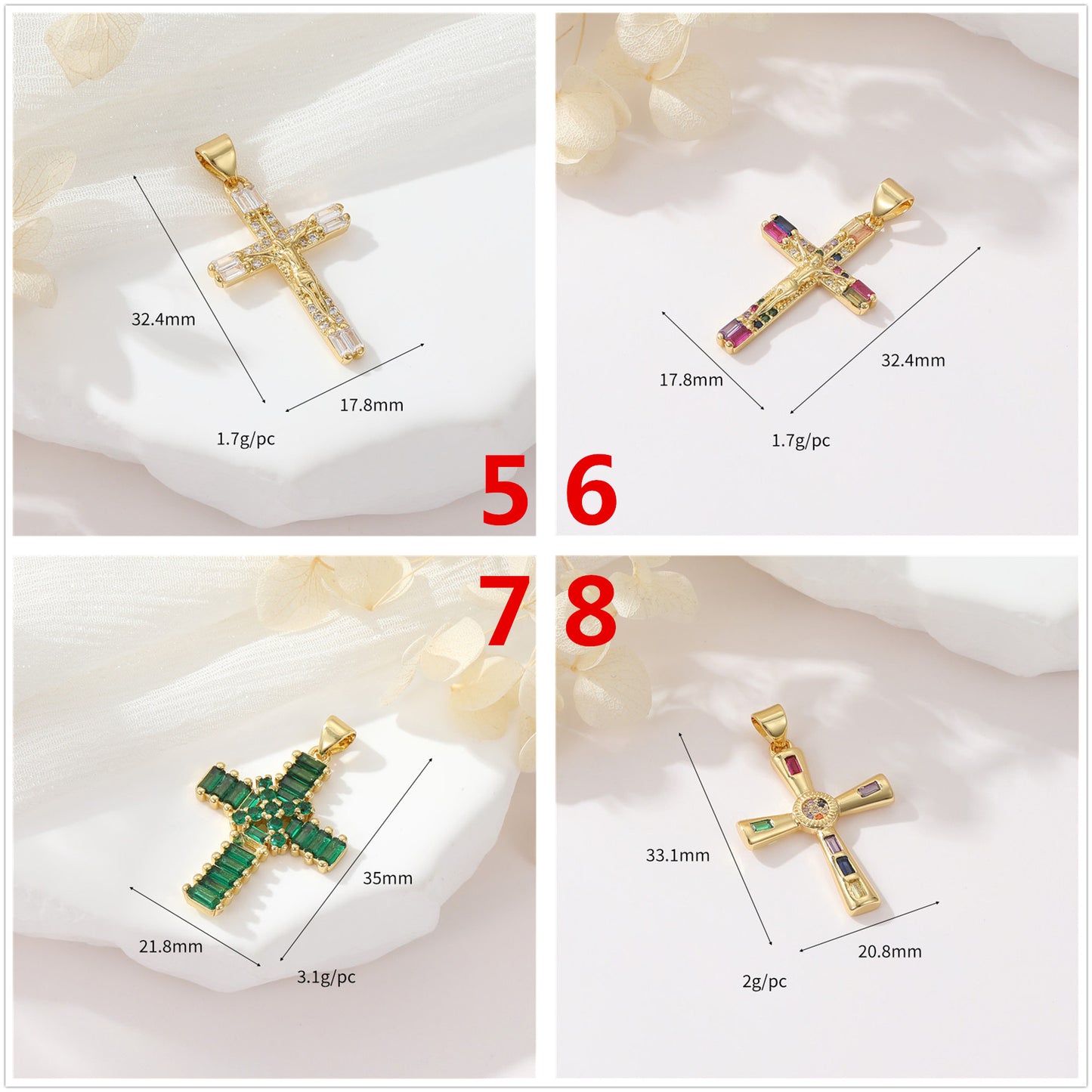 Pendentif à breloque 2 croix orné de strass 14K GF