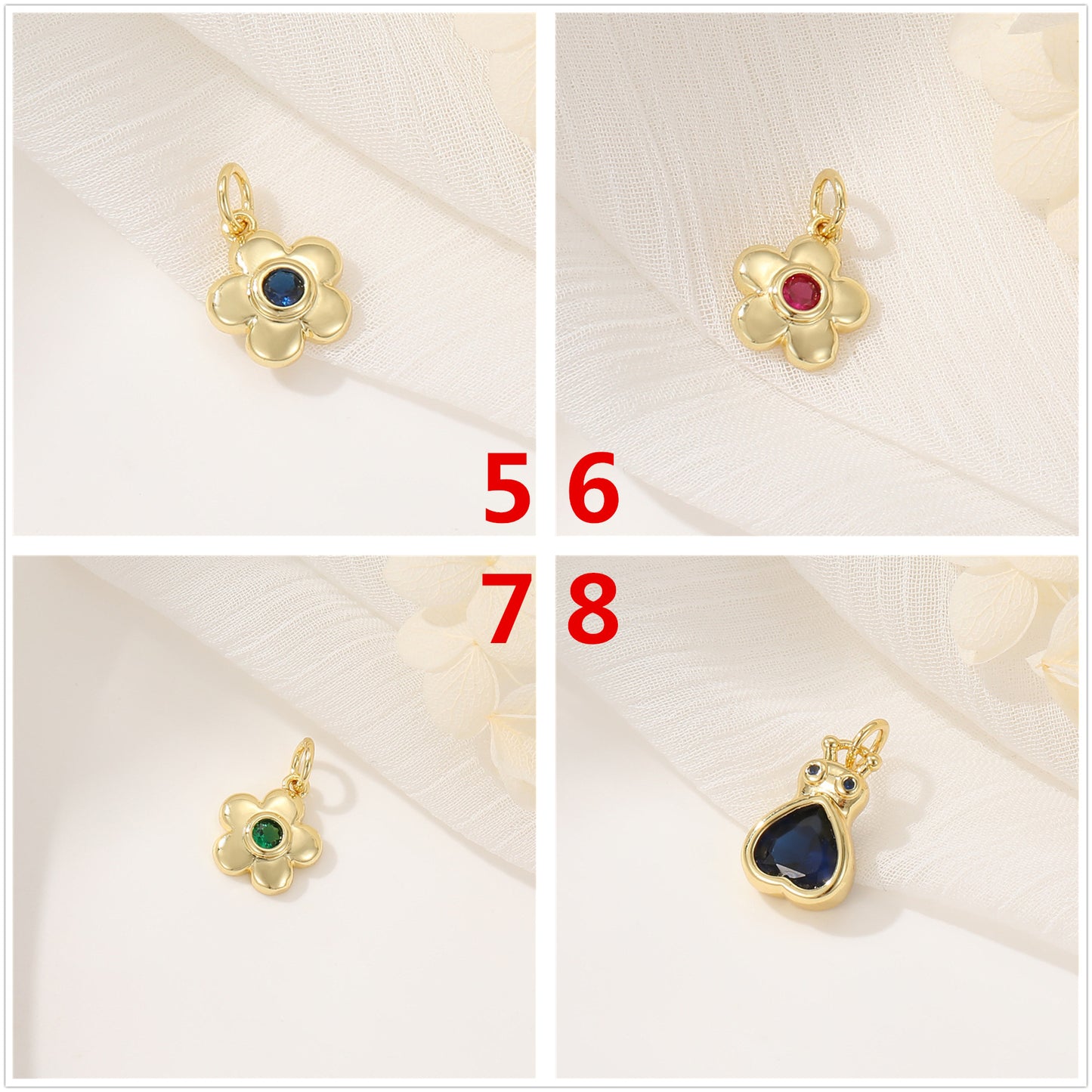 2 pendentifs à breloque coeur floral ornés de strass 14K GF