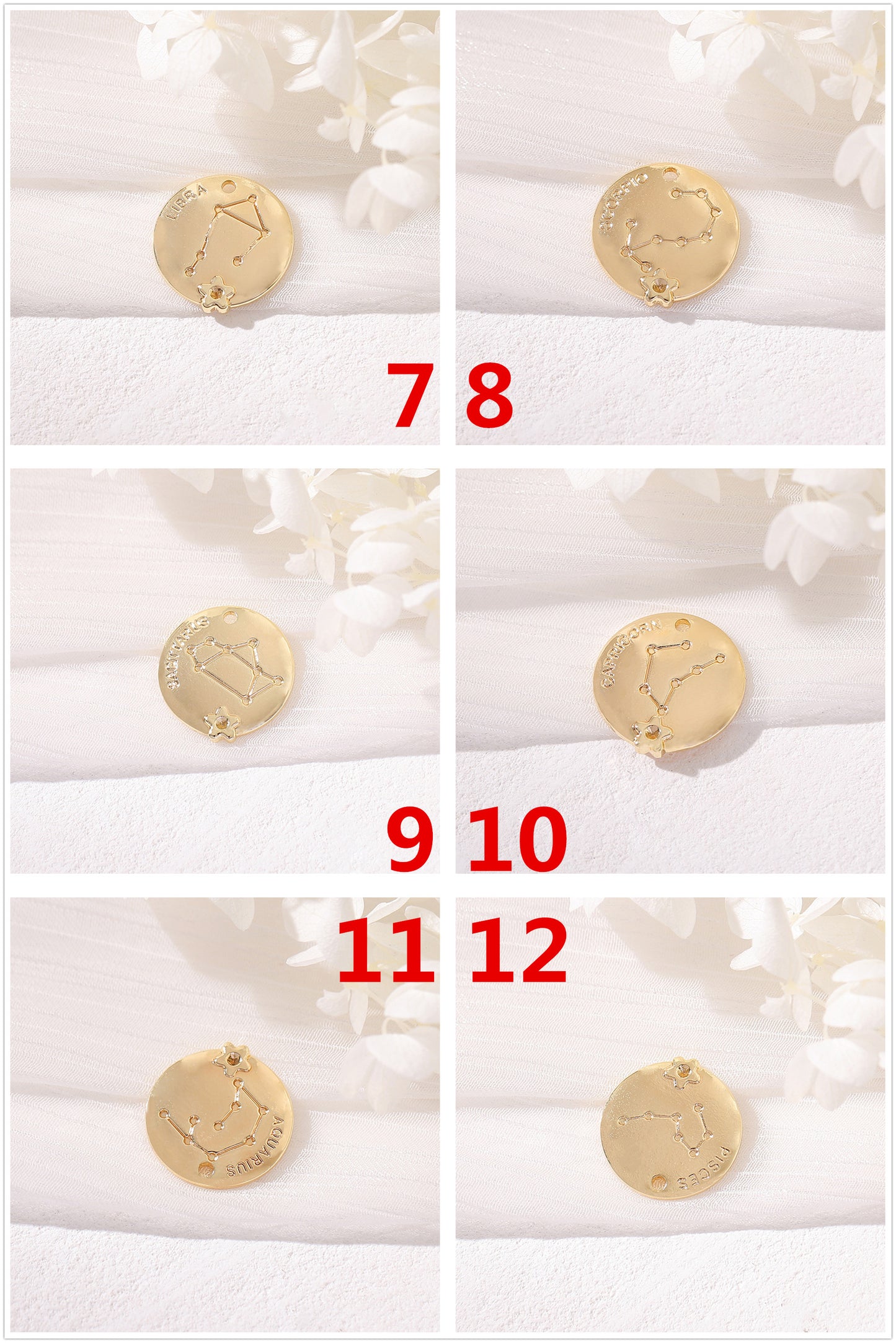 2 Round Zodiac Piece Charm Pendant 14K GF