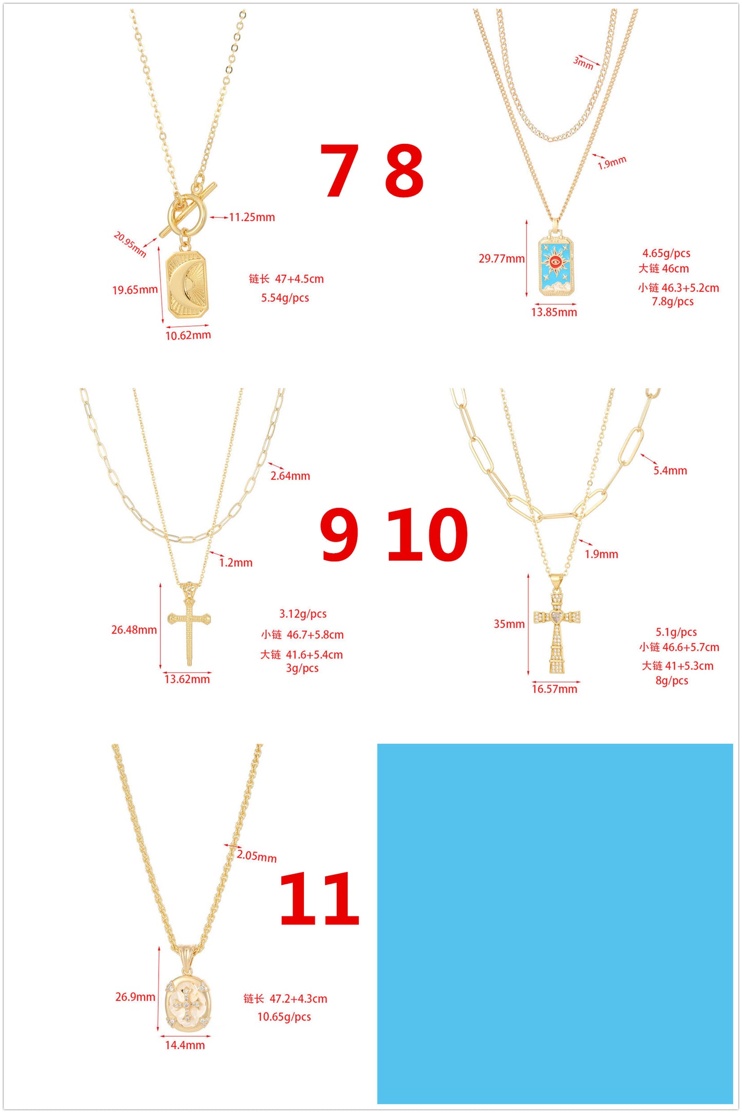 2 Blumen Kreuz Herz Rechteck Tarot Karte Charm Kabel Schlange Singapur Kette Halskette Strass verziert 14K GF Choker