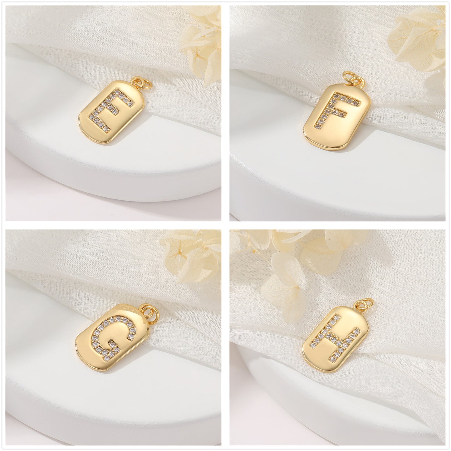 2 pendentif à breloque initiale Alphabet AZ orné de strass 14K GF