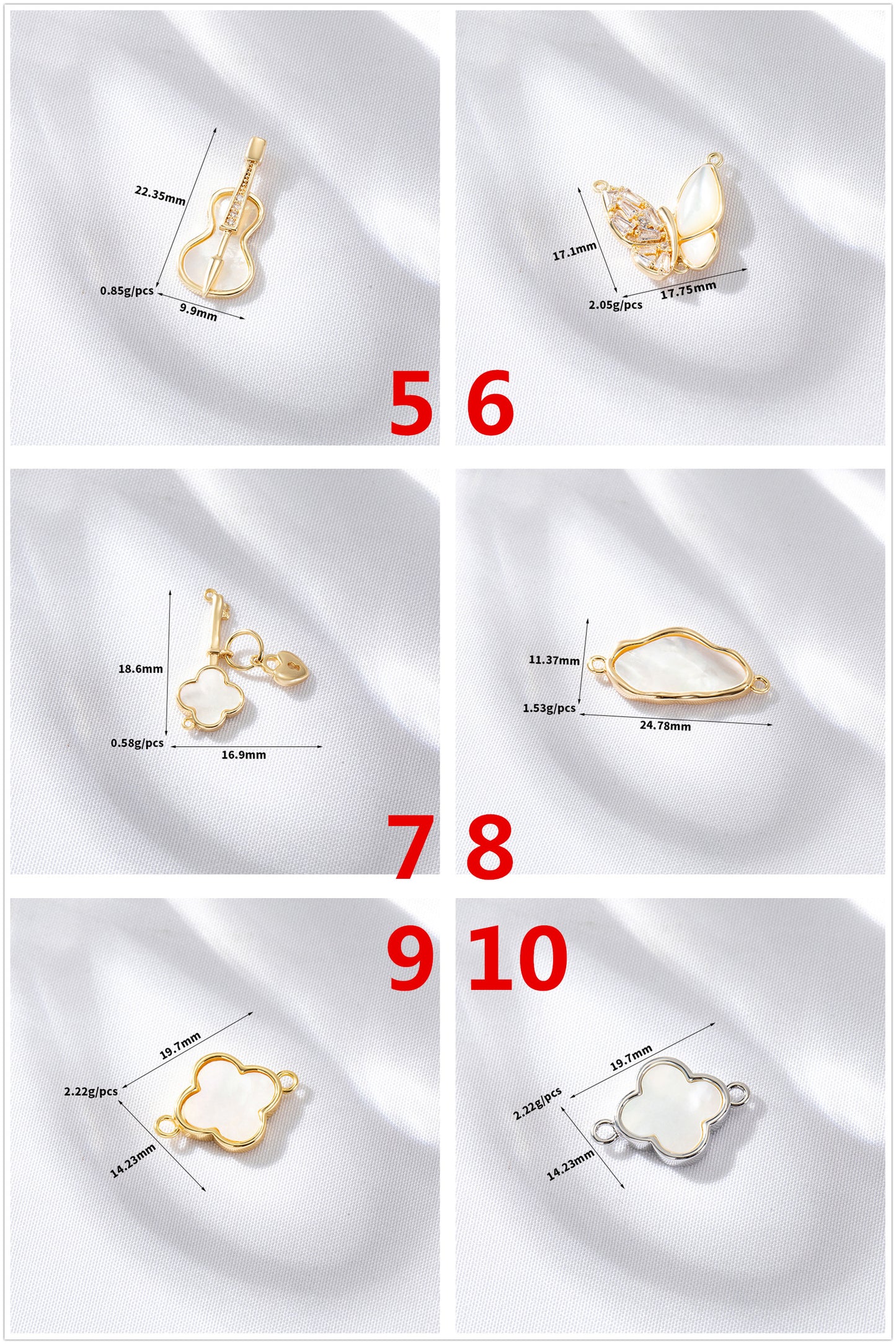 2 coeur étoile sirène queue de baleine violoncelle papillon clé nuage croix pendentif à breloque coquille strass embelli 14K GF