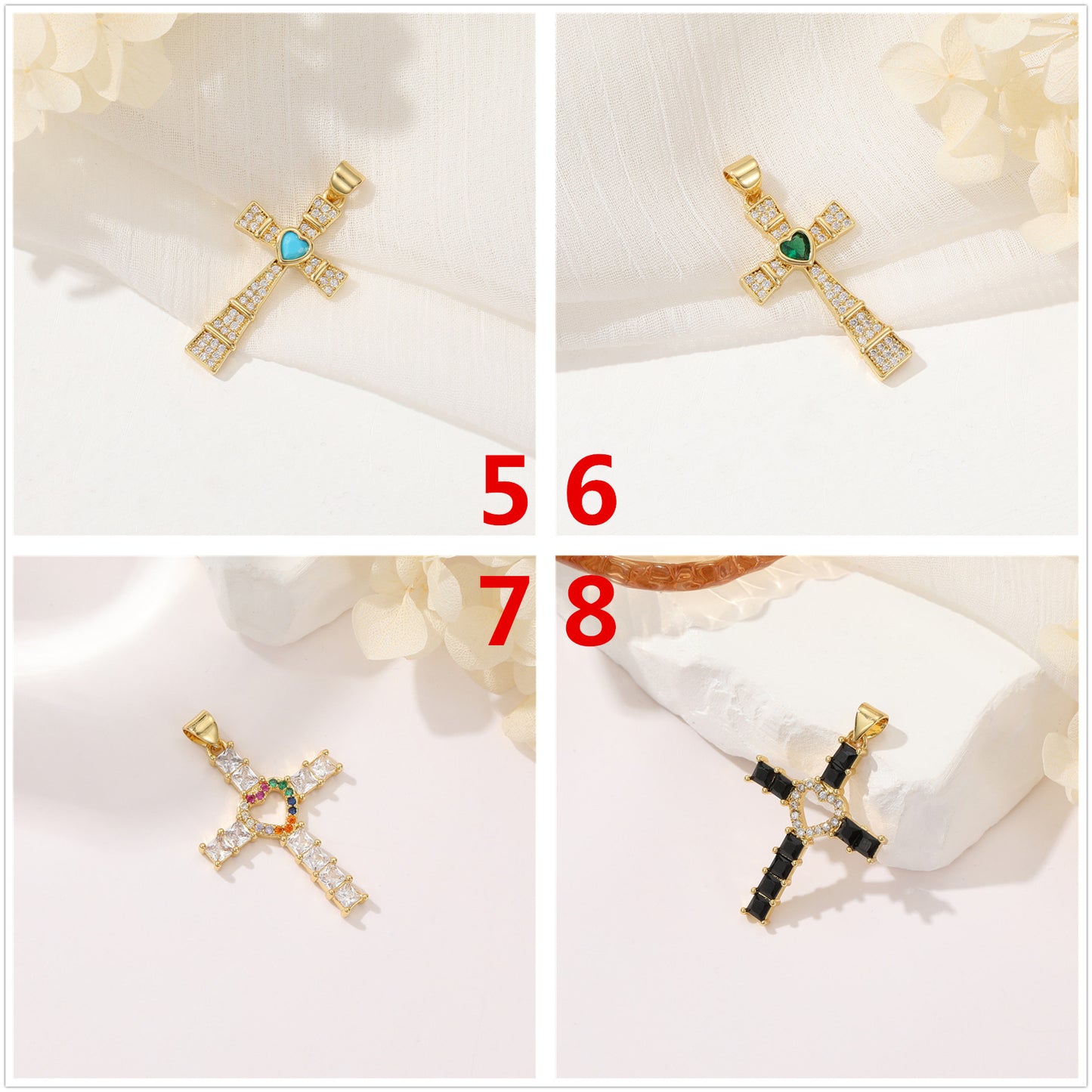 Pendentif à breloque 2 croix orné de strass 14K GF